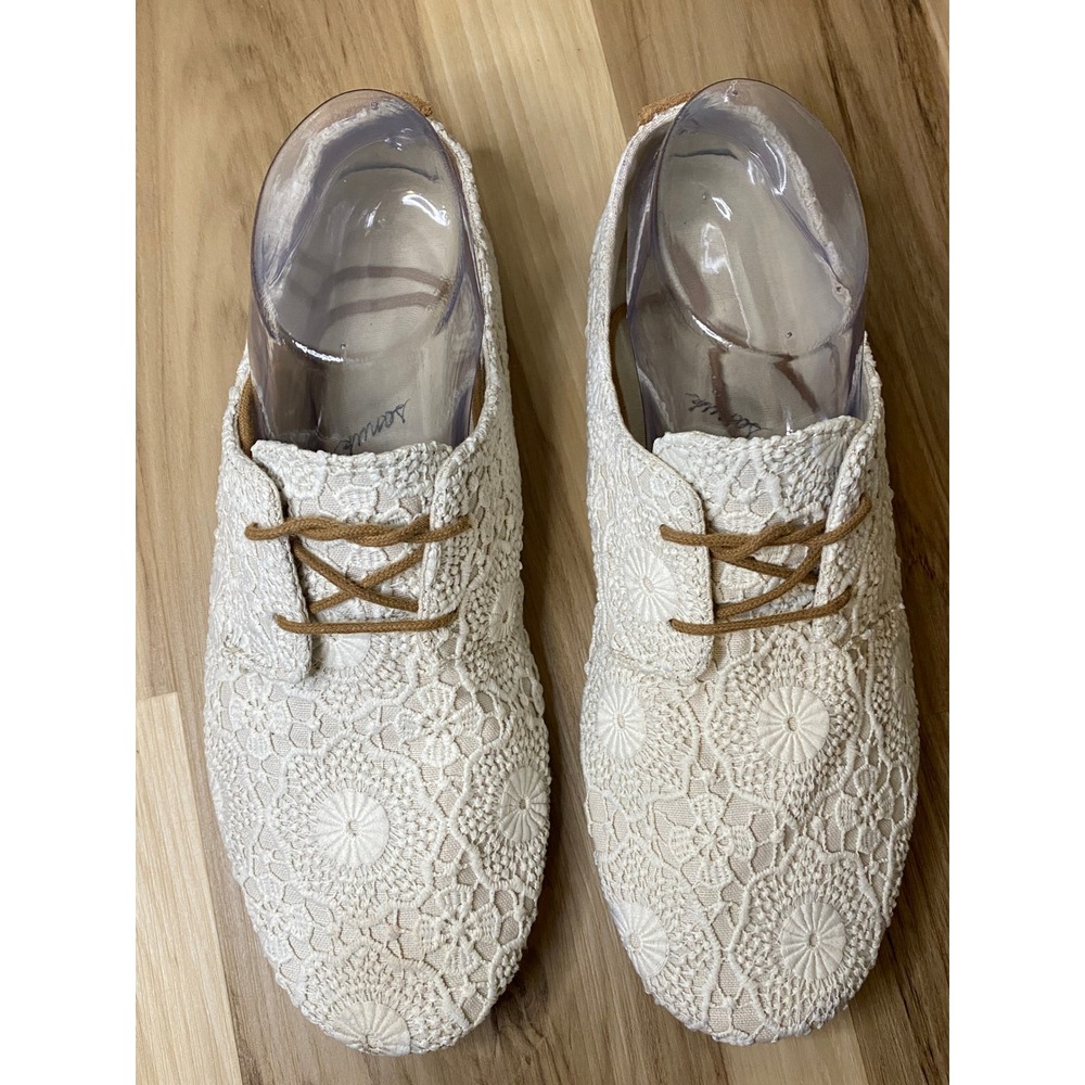 Sanuk Bianca Crochet Lace Shoes Cream Boho Flats Womens 9 - Picture 2 of 8